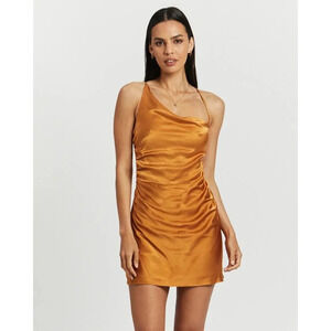 Shona Joy Alma Asymmetrical Bias Cowl Mini Dress Turmeric Size 12 NWT